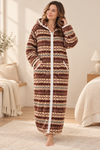 Women's Plush Printed Hooded Zip-Up Fleece Robe