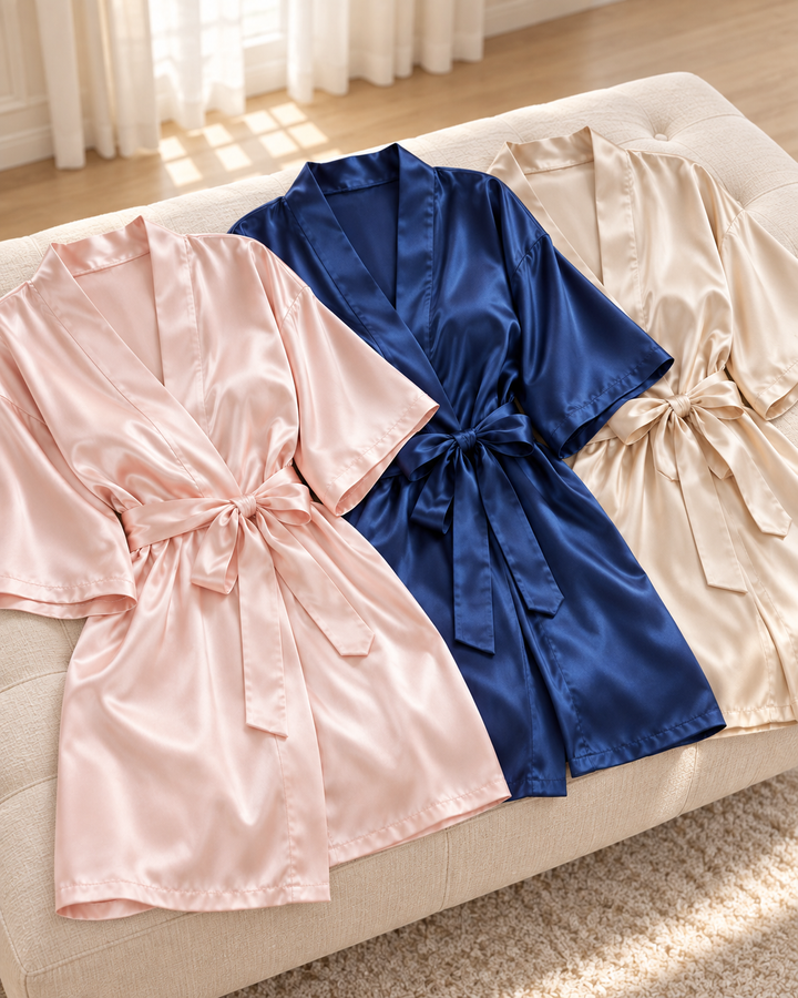 Bridal Party Satin Robe, Embroidered Bride &amp; Bridesmaid Kimono