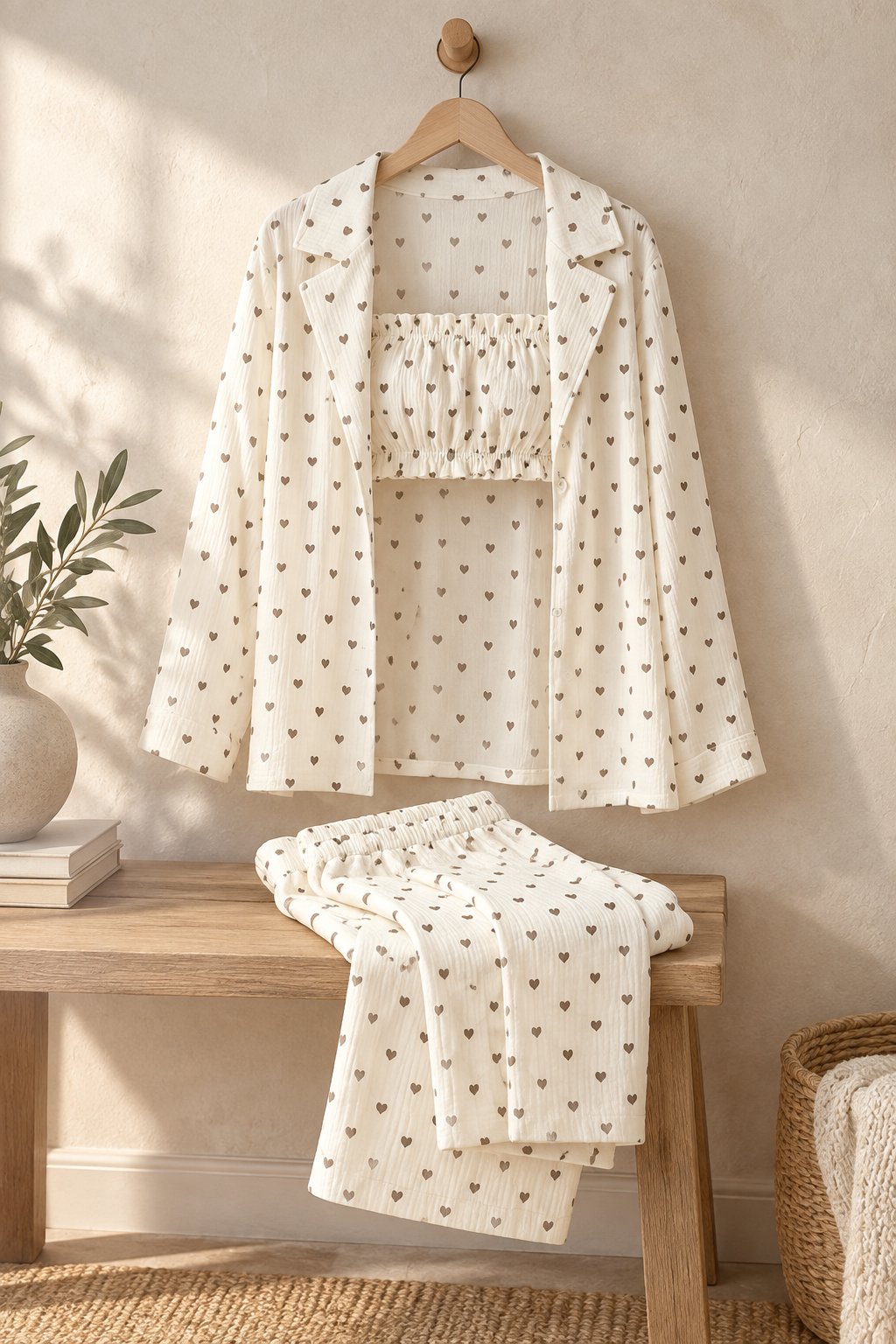 100% Cotton Printed Pajama Set, 3-Piece with Ruffle Trim