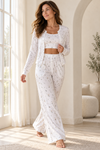 Cotton Blend Floral Pajama Set in White, 3-Piece with Cami
