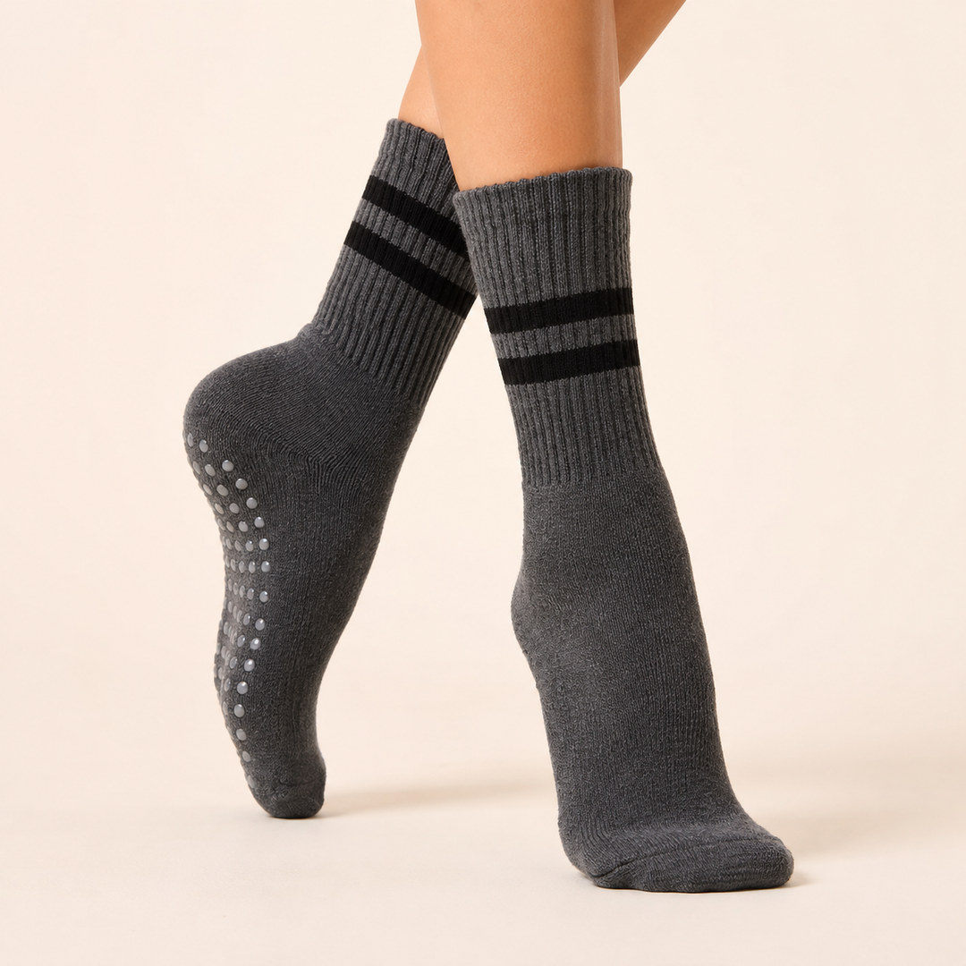 Cotton Grip Socks - Mid Calf, Non Slip Sole