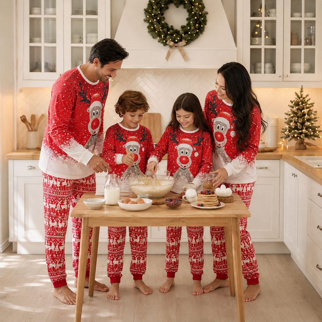 Matching Family Christmas Pajamas - Moose &amp; Snowflake, Navy