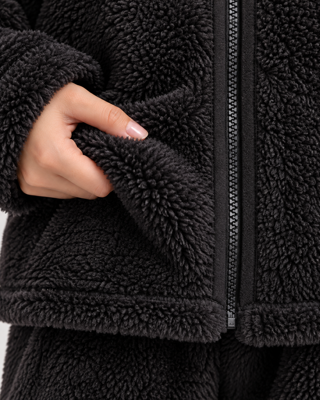 Sherpa Fleece Lounge Set for Women, Zip Jacket and Pants