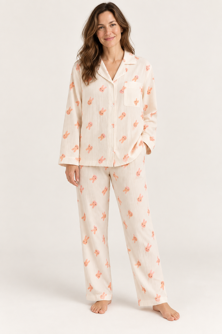 Womens long sleeve pajama set with straight leg pants