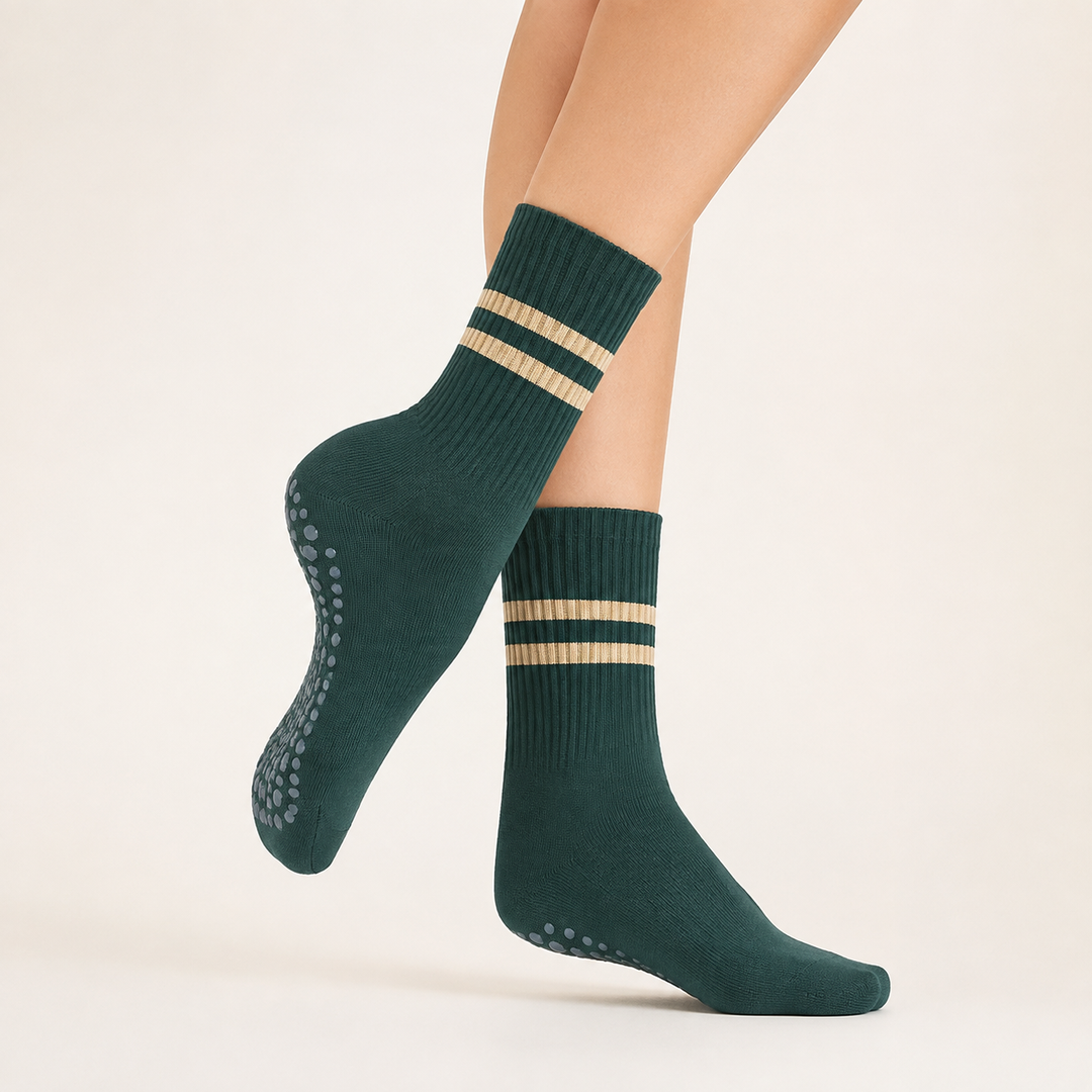 Cotton Grip Socks - Mid Calf, Non Slip Sole