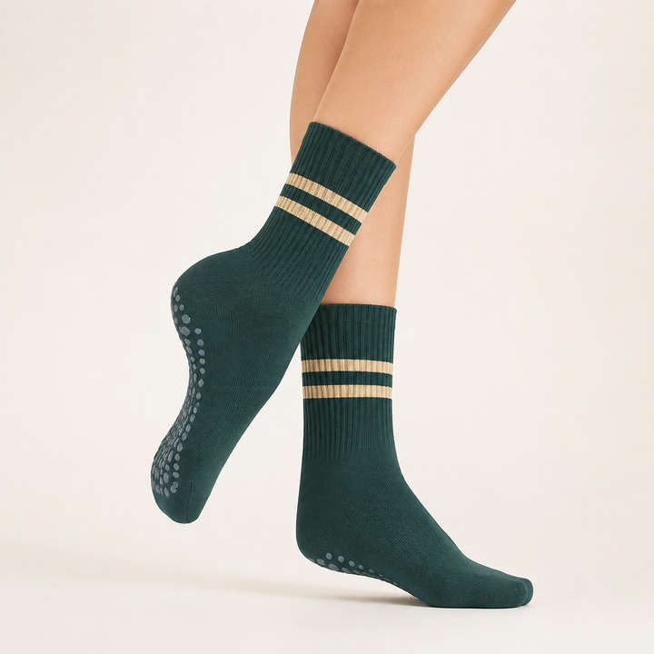 Cotton Grip Socks - Mid Calf, Non Slip Sole