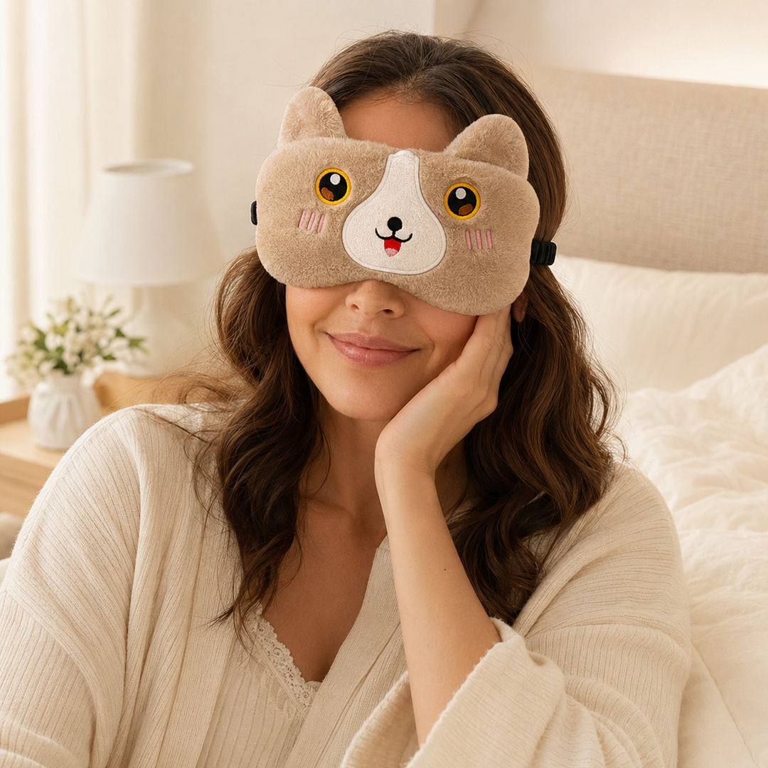 Cute animal sleep eye mask in soft plush - Brown Squirrel design