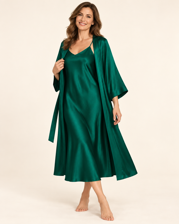 Satin Robe and Nightgown Set for Women, Long Robe with Slip