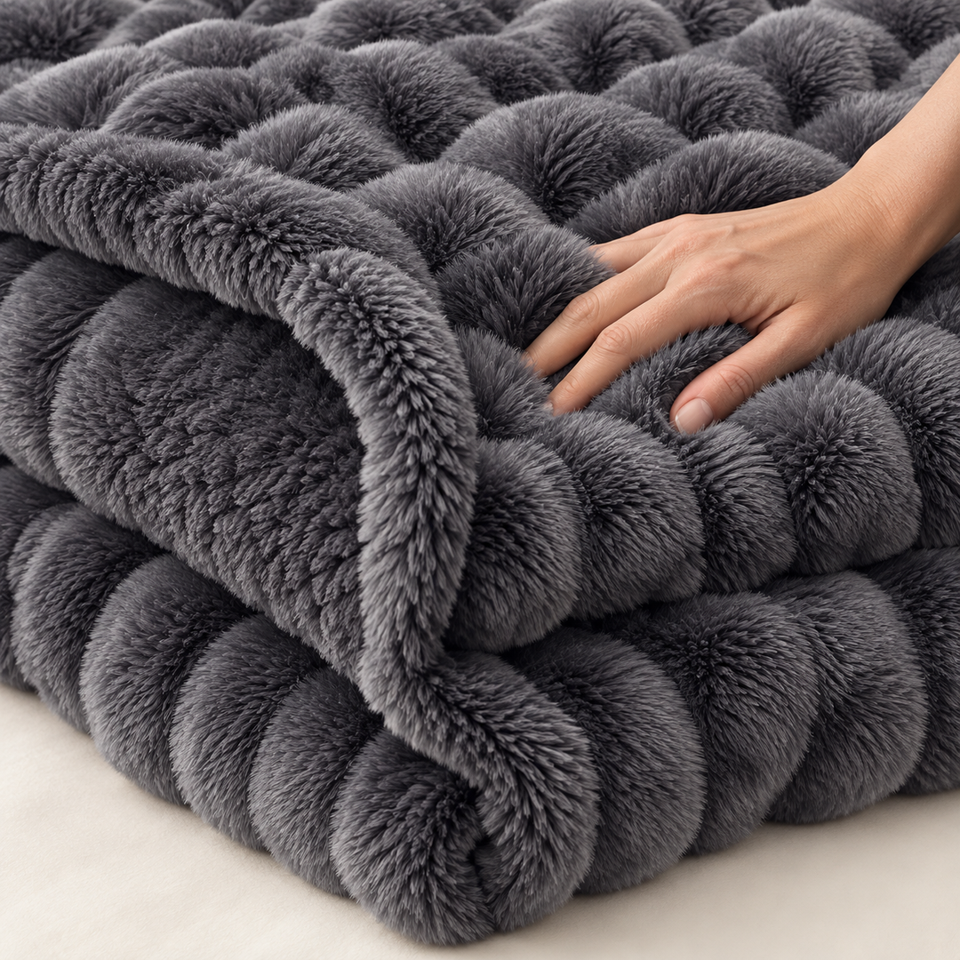 Faux Fur Throw Blanket, Cozy Plush Bubble Fleece 39 x 63 in