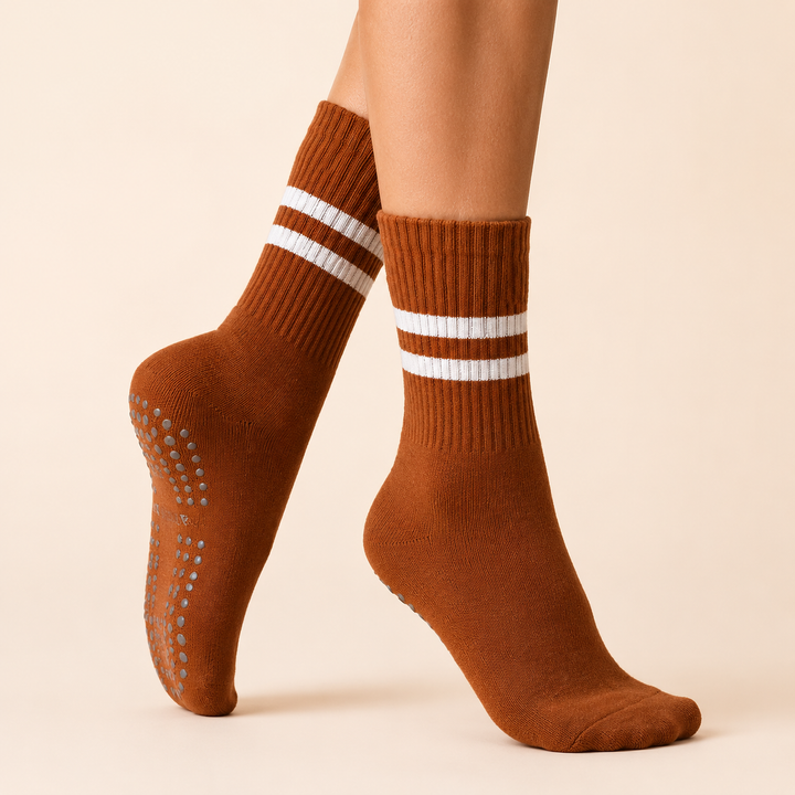 Cotton Grip Socks - Mid Calf, Non Slip Sole