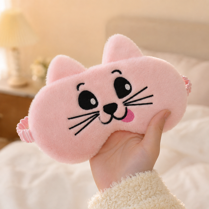Cute animal sleep eye mask in soft plush - back and strap detail