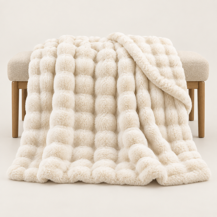Faux Fur Throw Blanket, Cozy Plush Bubble Fleece 39 x 63 in