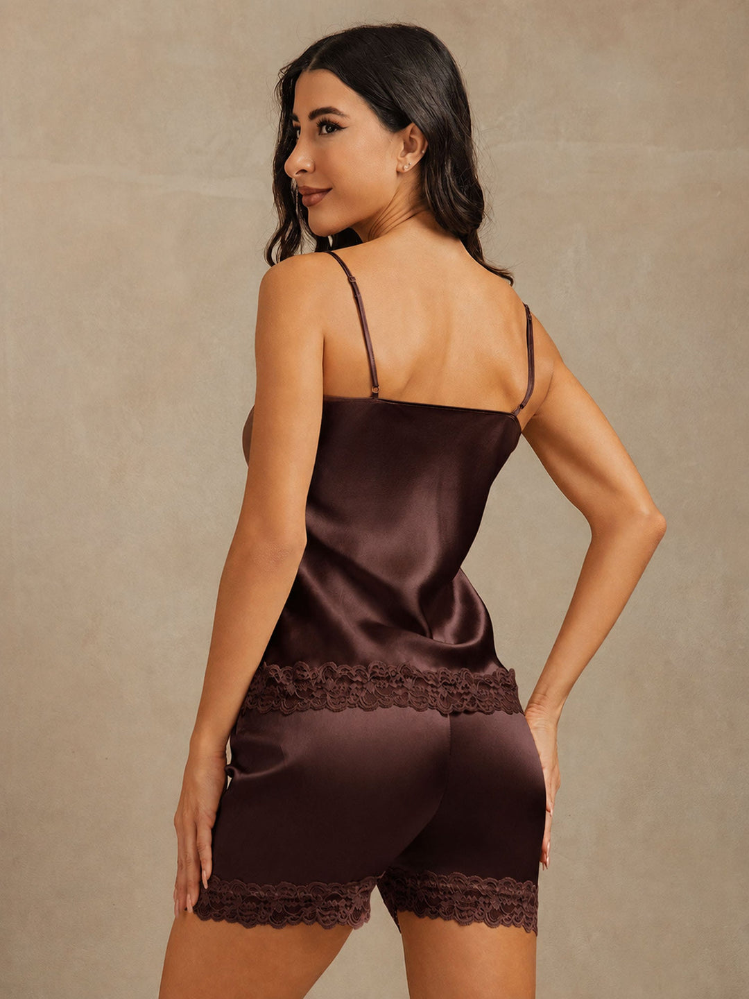 Pure silk camisole and shorts laid flat