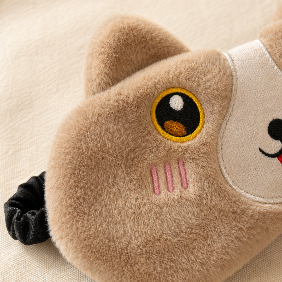 Cute animal sleep eye mask in soft plush - Pink Cat design