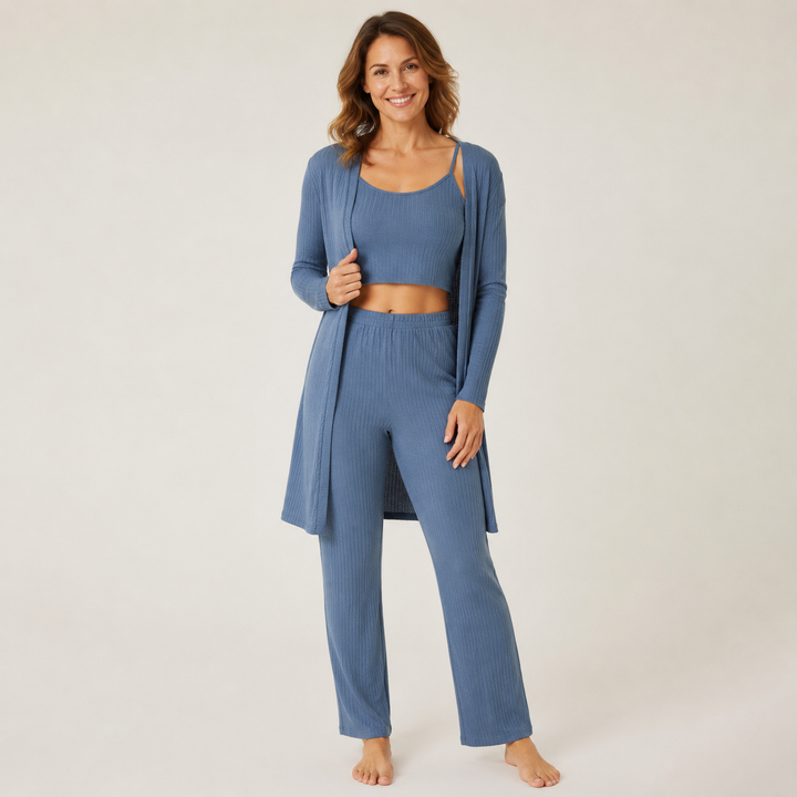 Waffle Robe Set for Women, 3 Piece Cami and Pants