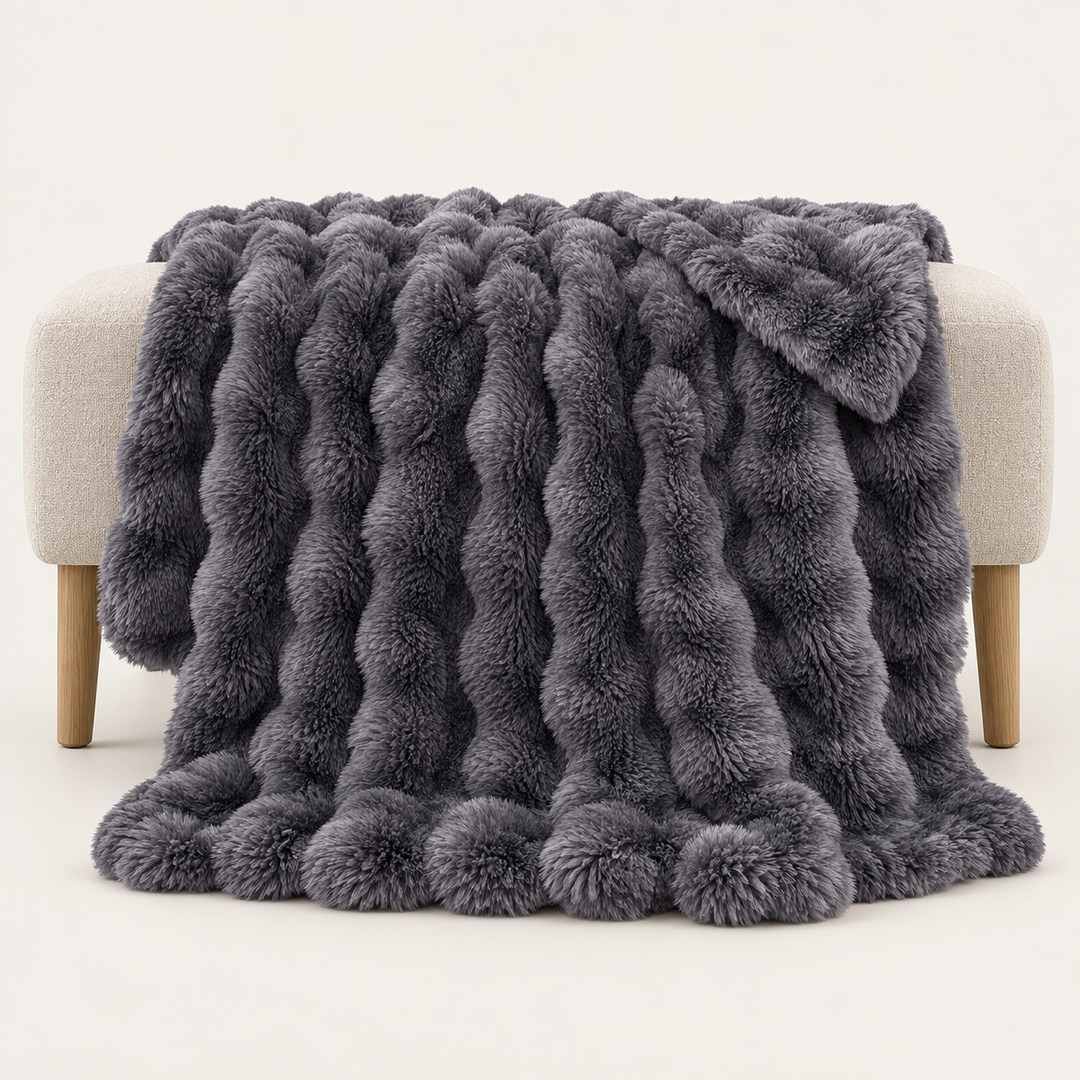Faux Fur Throw Blanket, Cozy Plush Bubble Fleece 39 x 63 in