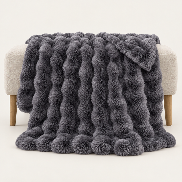 Faux Fur Throw Blanket, Cozy Plush Bubble Fleece 39 x 63 in