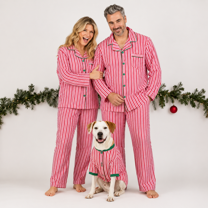 Pink Striped Christmas Family Pajamas, Matching Adult and Dog Sets – photo 2