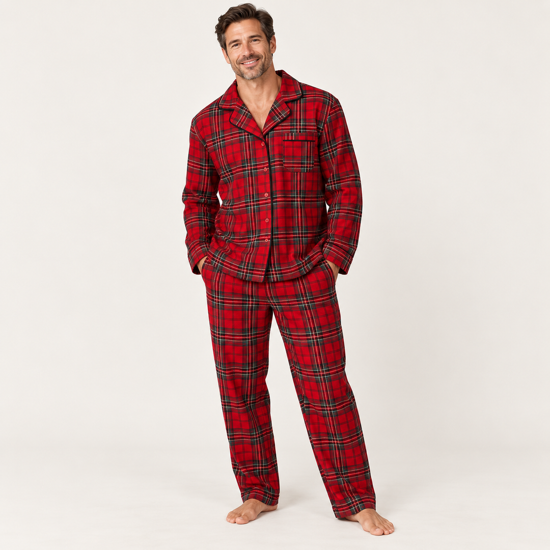 Matching Couples Christmas Pajamas, Red Plaid Cotton Set