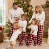 Cream Family Christmas Pajamas, Reindeer Top and Red Plaid Pants