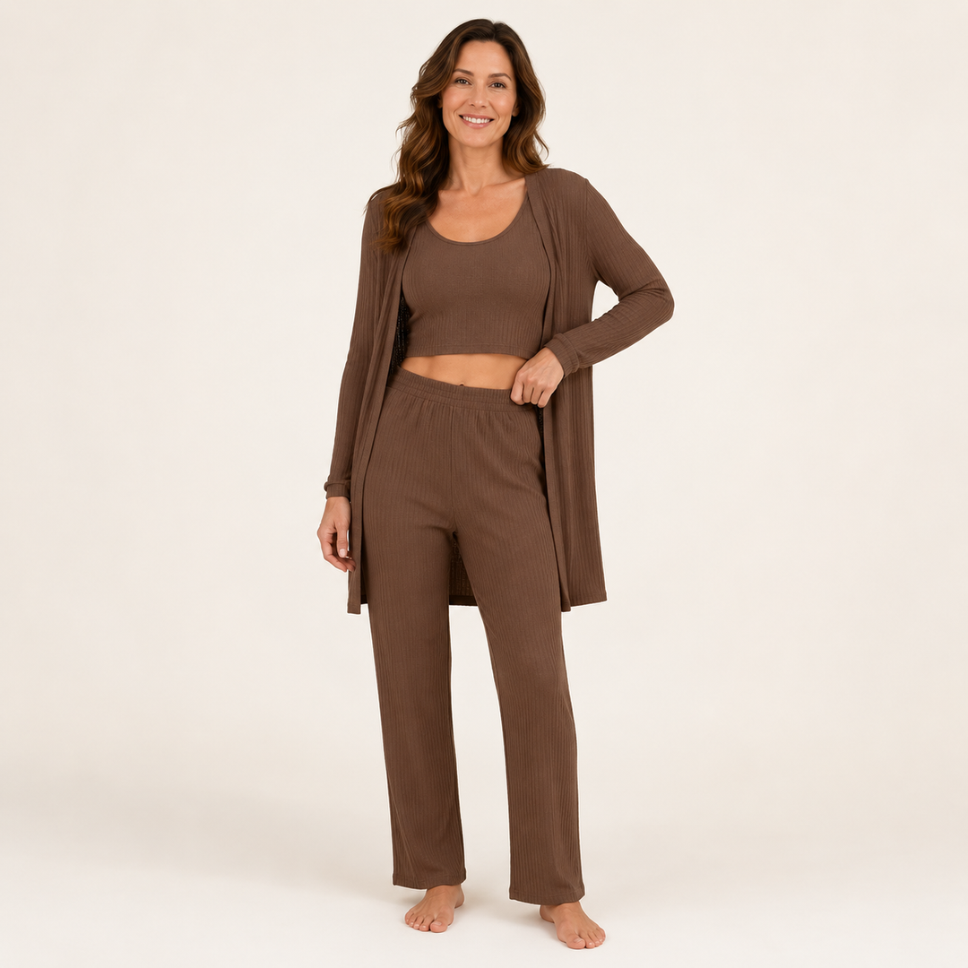 Waffle Robe Set for Women, 3 Piece Cami and Pants