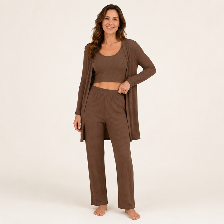Waffle Robe Set for Women, 3 Piece Cami and Pants
