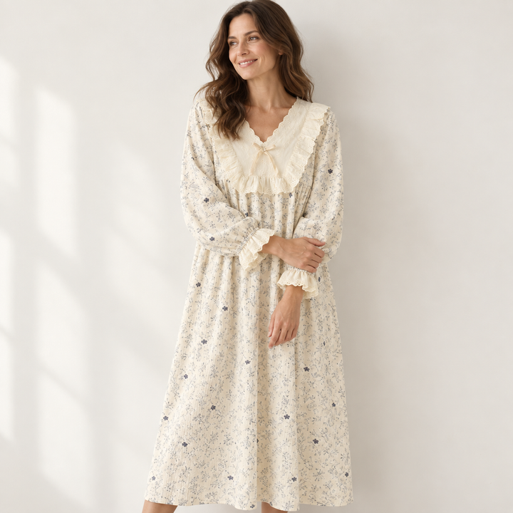 100% Cotton Nightgown for Women, Long Sleeve Floral