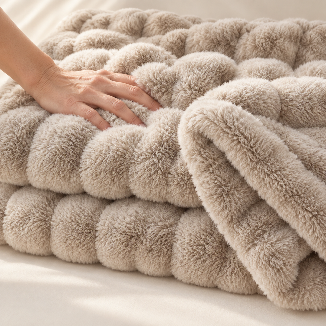 Faux Fur Throw Blanket, Cozy Plush Bubble Fleece 39 x 63 in