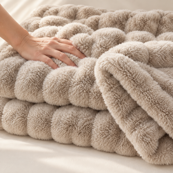 Faux Fur Throw Blanket, Cozy Plush Bubble Fleece 39 x 63 in