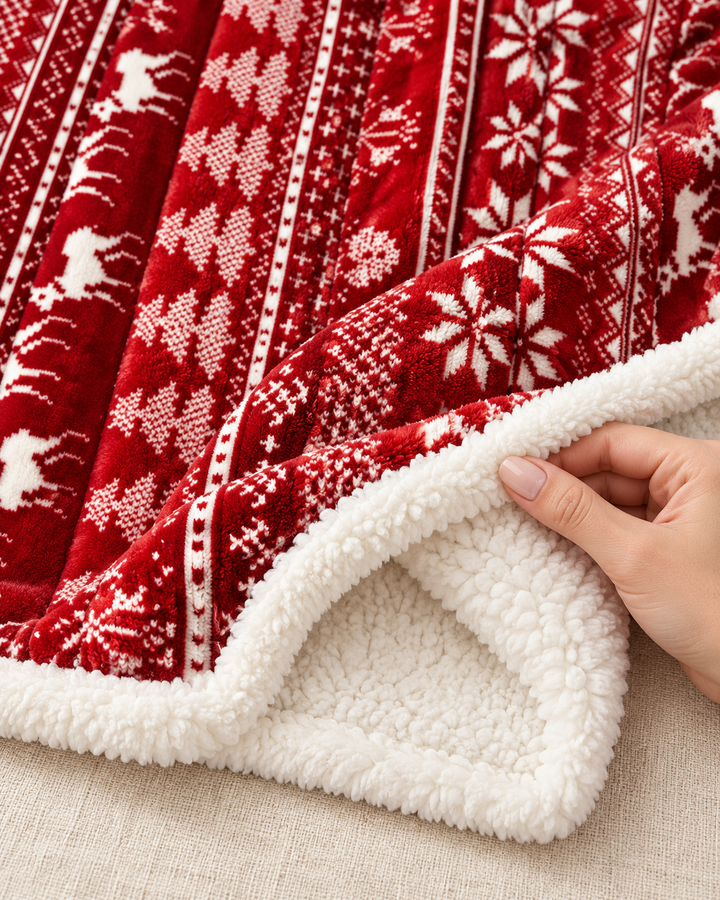 Fleece Christmas Blanket, Red and Green Knitted Stripe Gift