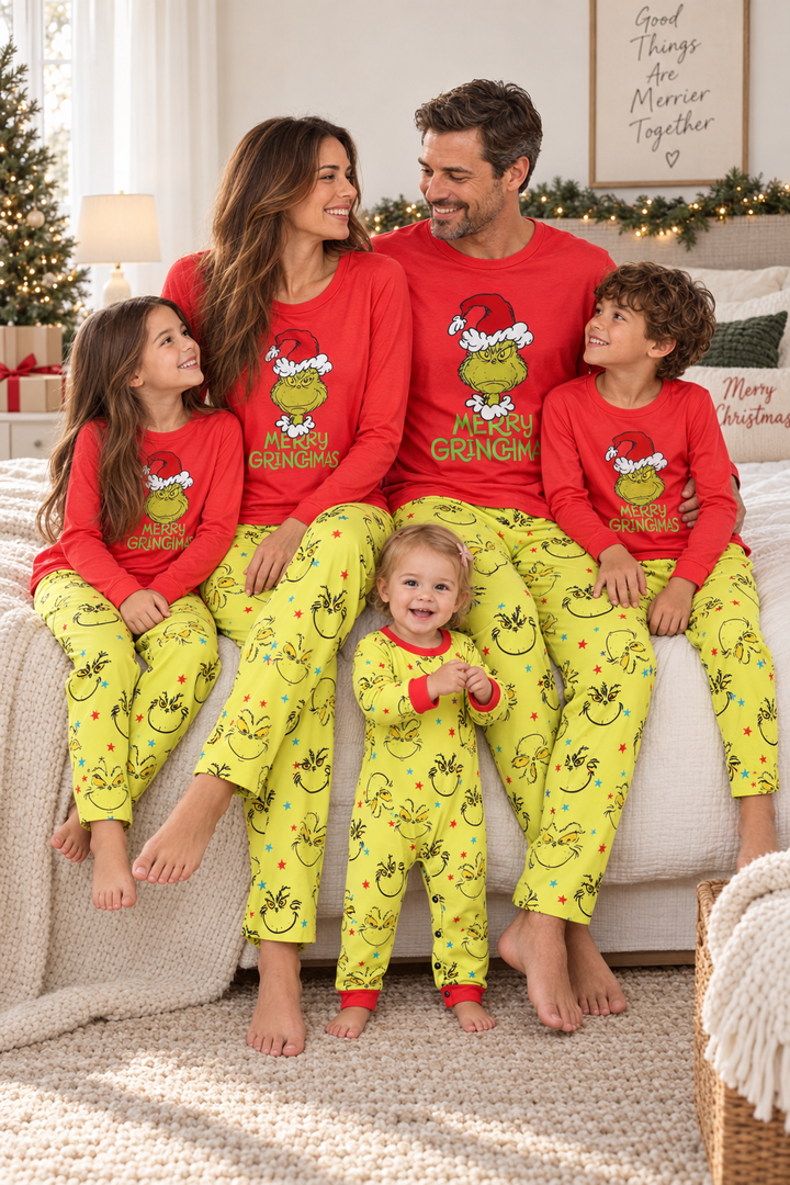 Family Christmas Pajamas, Cartoon Print Matching Sets
