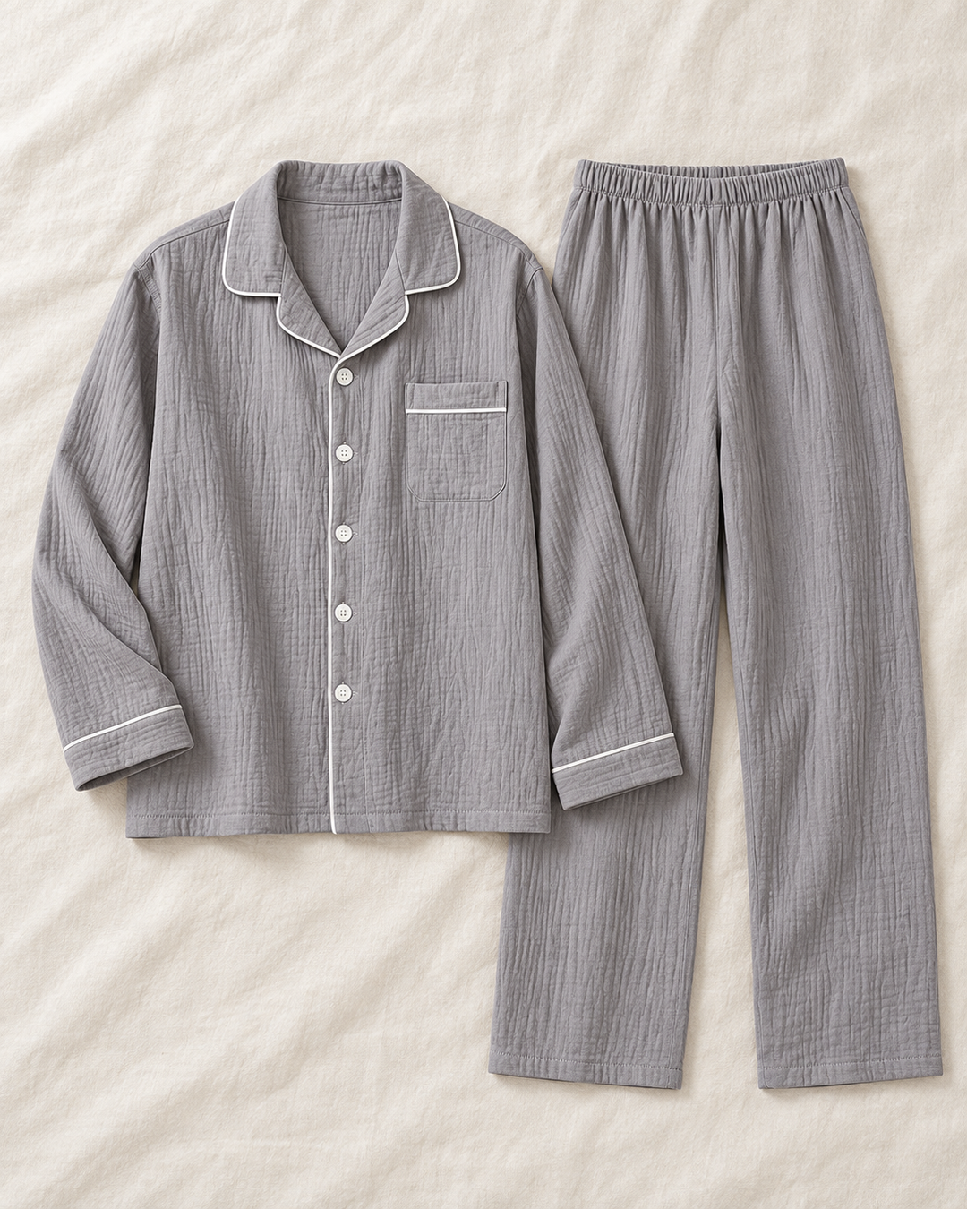 Matching Couples Pajamas, 100% Cotton Muslin Long Sleeve Button Set