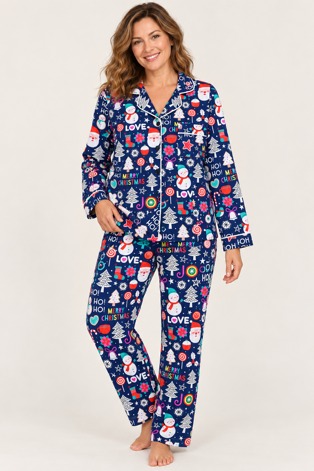 Christmas Pajama Set for Women, Oversized V-Neck and Pants