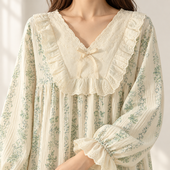 100% Cotton Nightgown for Women, Long Sleeve Floral