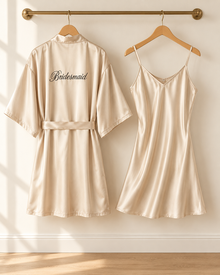 Bridal Robe &amp; Chemise Set, Embroidered Bride or Bridesmaid