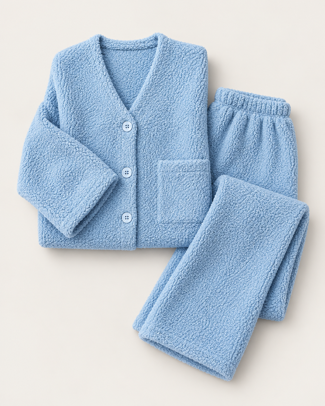 Coral Fleece Pajama Set for Women in Sky Blue, V-Neck