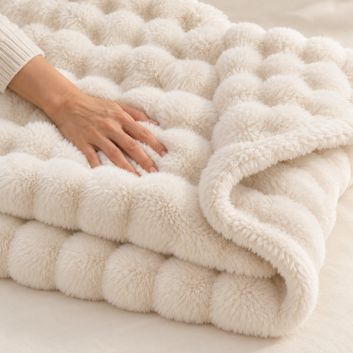 Faux Fur Throw Blanket, Cozy Plush Bubble Fleece 39 x 63 in
