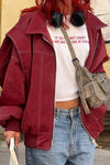 Women's Faux-Leather Notched-Collar Zip Jacket