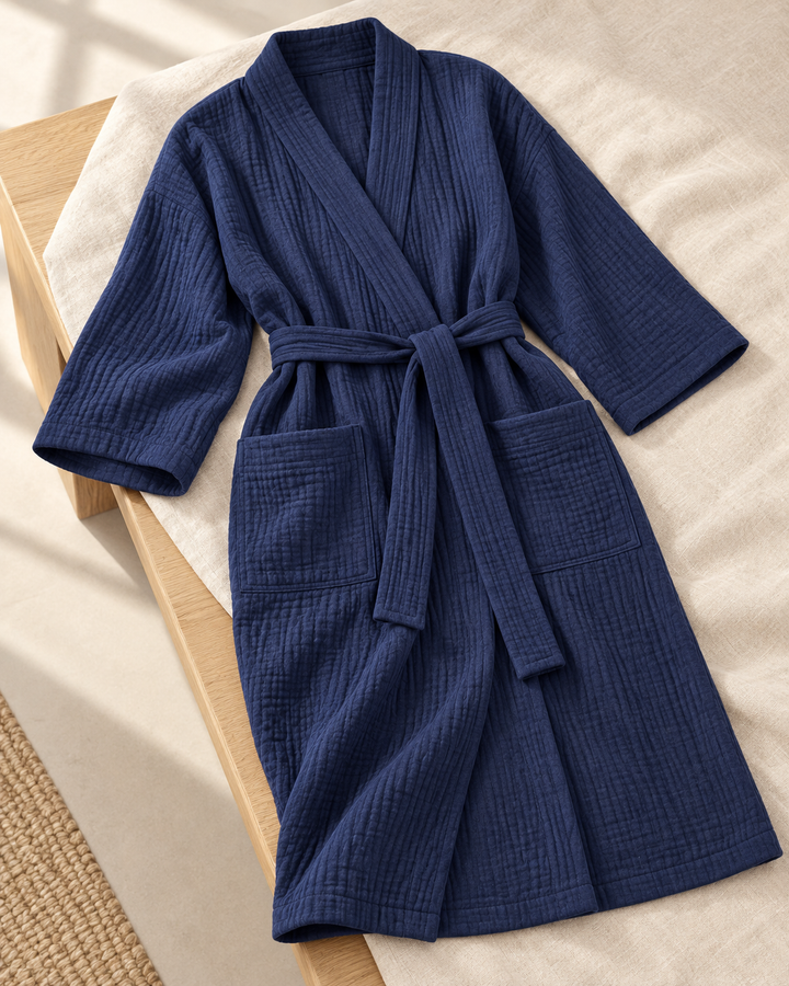 Muslin Cotton Bathrobe for Women, Lightweight 100% Cotton Robe