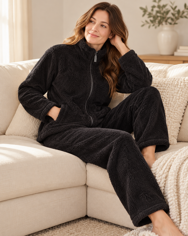 Sherpa Fleece Lounge Set for Women, Zip Jacket and Pants