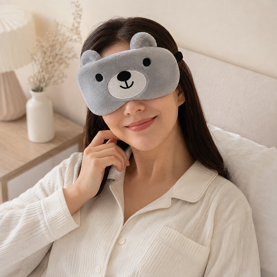 Cute animal sleep eye mask in soft plush - shown flat