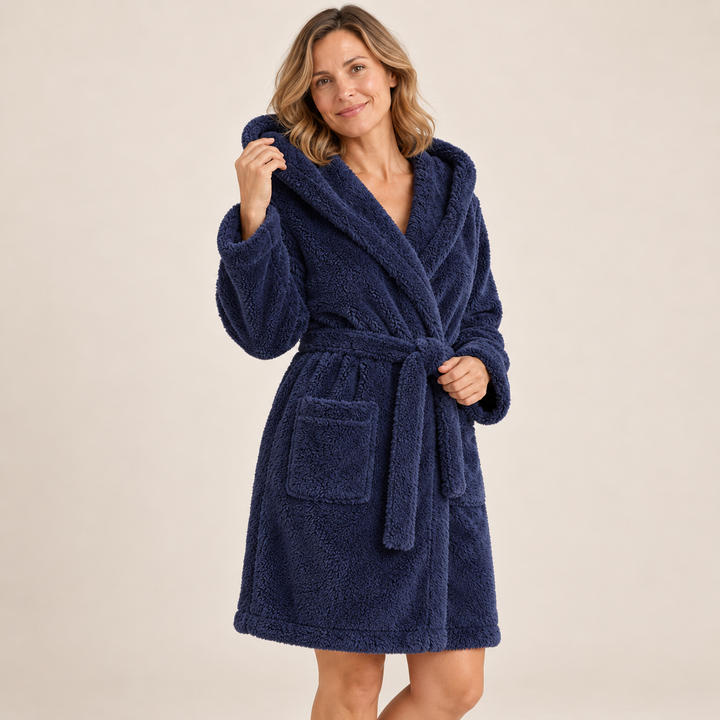 Hooded Coral Fleece Robe for Women, Short Plush Wrap
