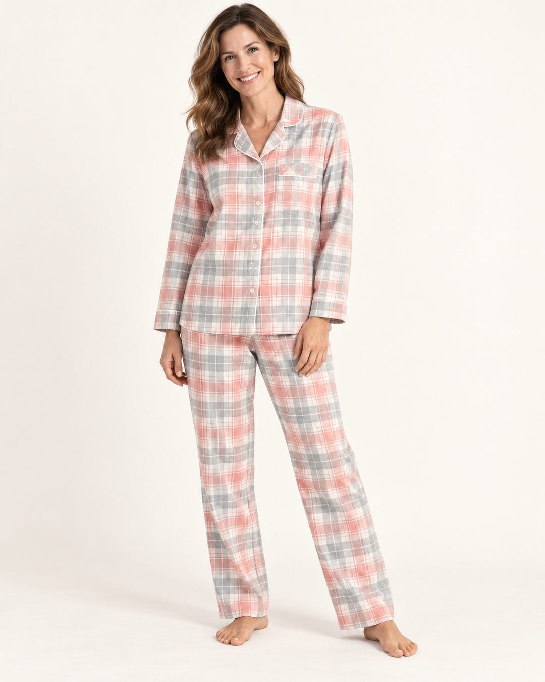 100% Cotton Flannel Pajama Set for Women, Plaid Long Sleeve
