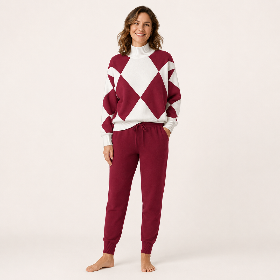 Argyle Knit Lounge Set - Turtleneck and Joggers