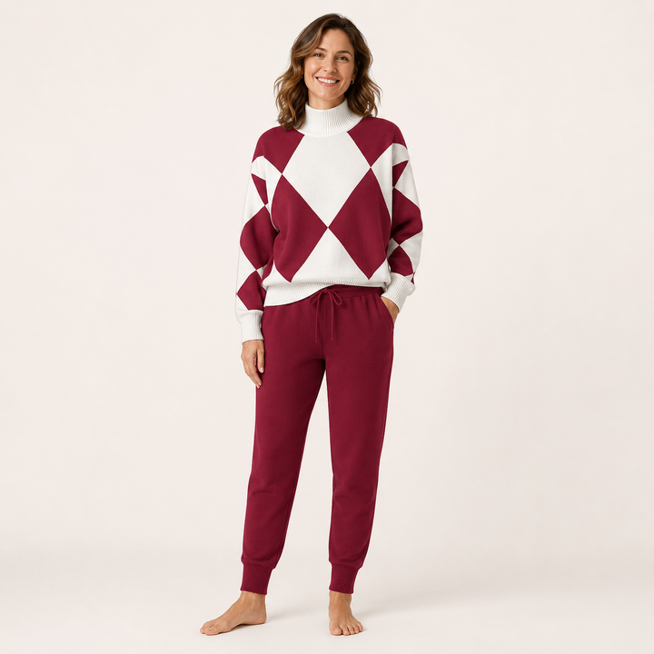 Argyle Knit Lounge Set - Turtleneck and Joggers