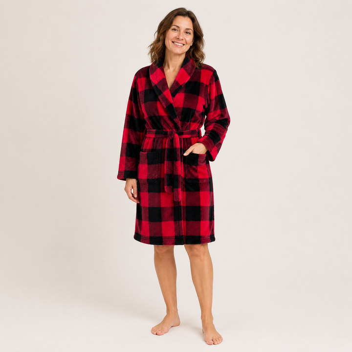 Long Plush Robe - Shawl Collar with Tie Belt