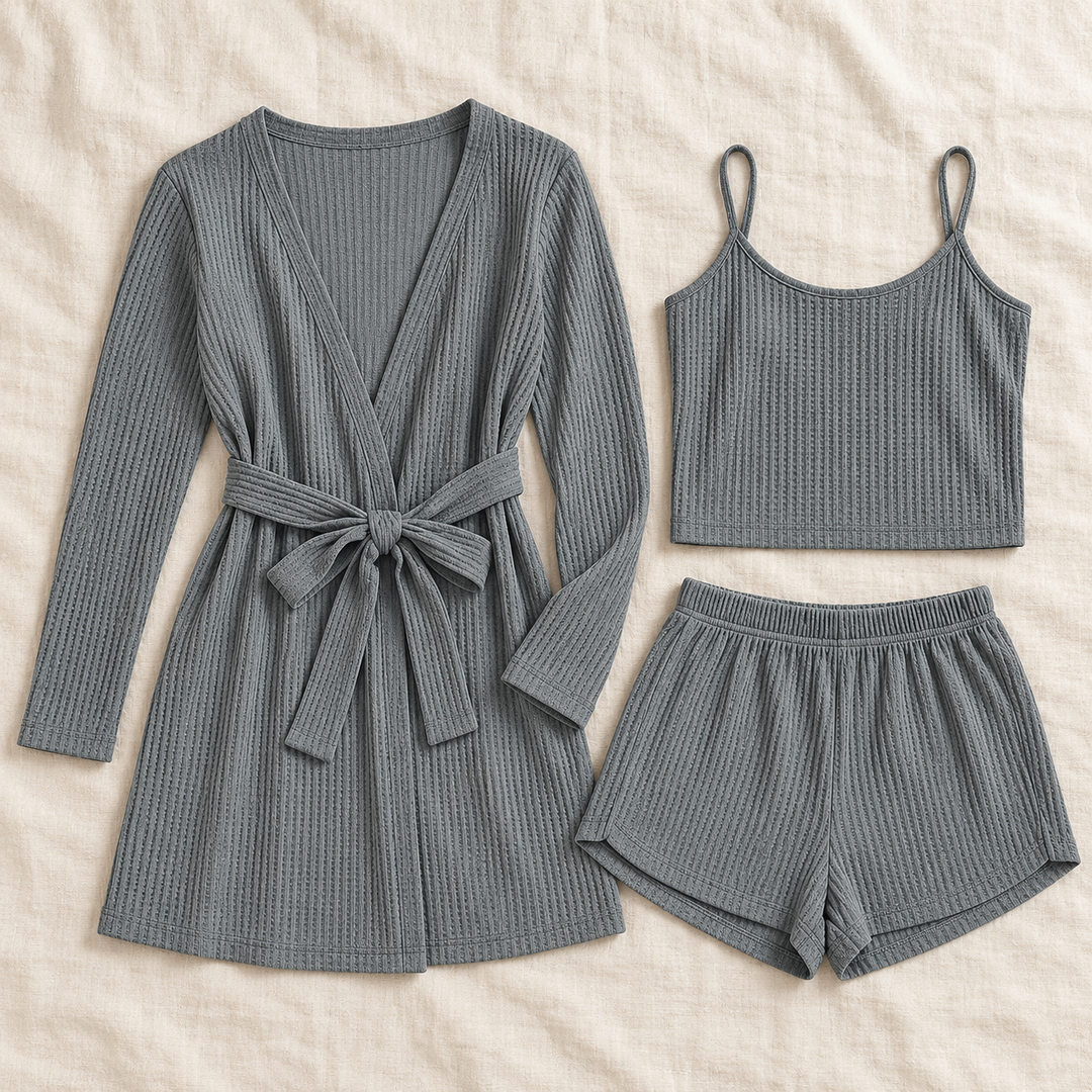Waffle 3-Piece Lounge Set for Women, Cami, Shorts and Robe