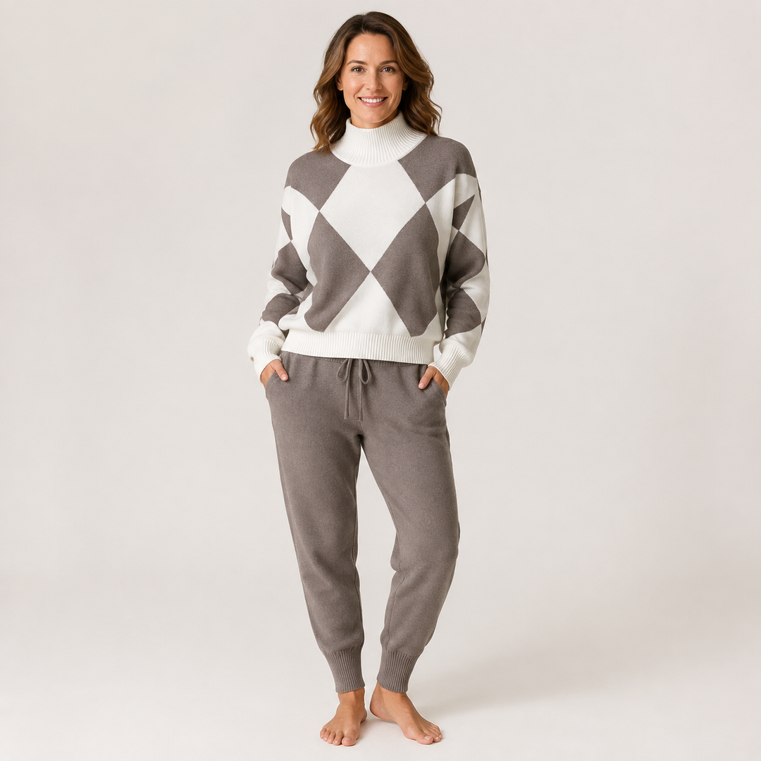 Argyle Knit Lounge Set - Turtleneck and Joggers