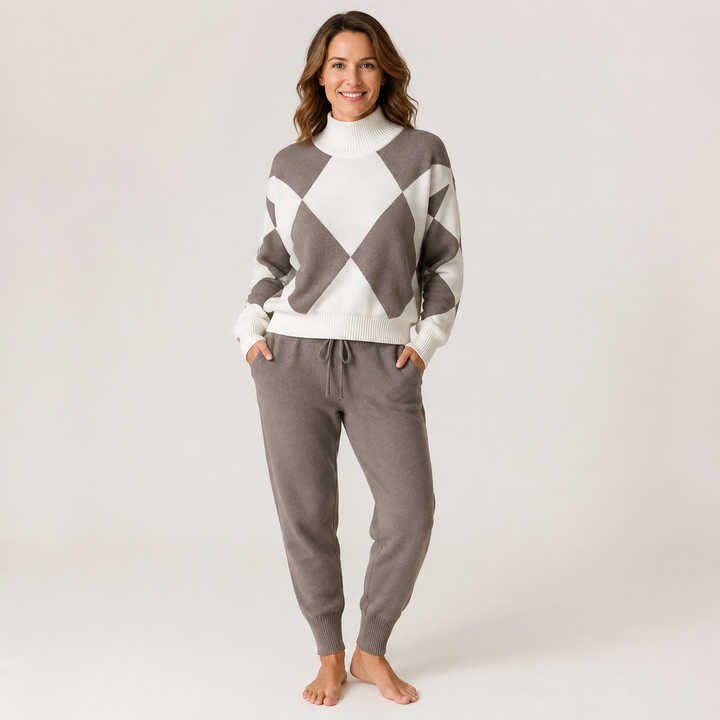 Argyle Knit Lounge Set - Turtleneck and Joggers
