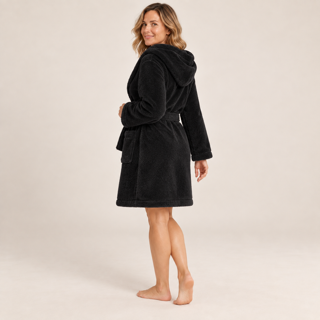 Hooded Coral Fleece Robe for Women, Short Plush Wrap